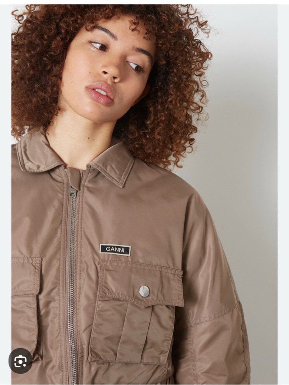 Ganni Taupe Utility Jacket with Front Zip